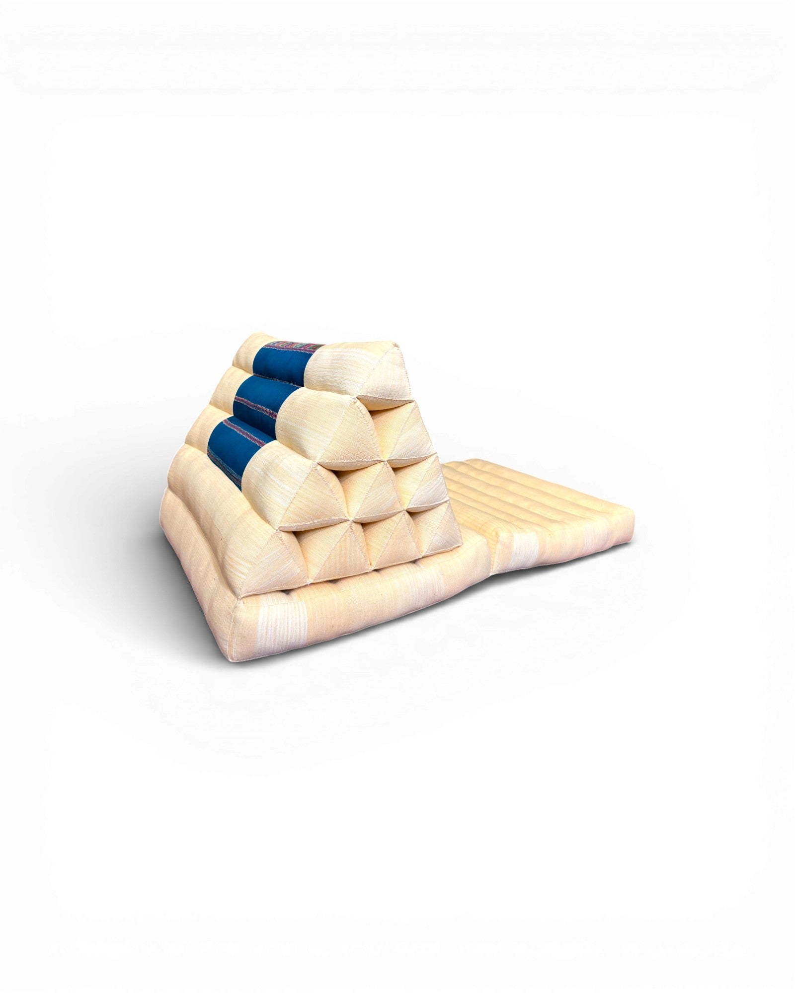 Yellow Silk & Deep Blue Stripe Triangle Cushion (M) - Surround Living - 12