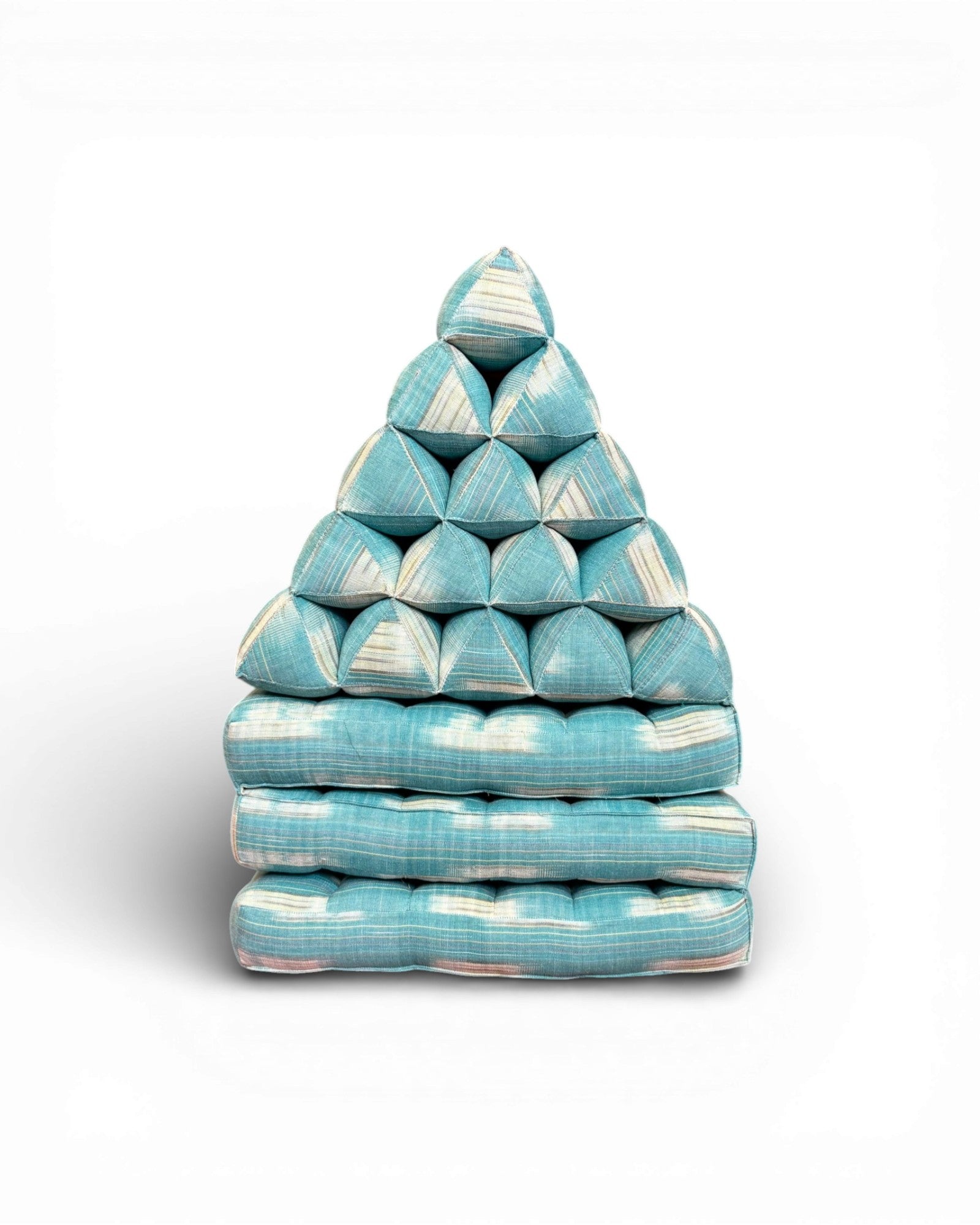 Baby Blue IKAT Pastel Stripe Handwoven Triangle Cushion (L) - Surround Living - 2