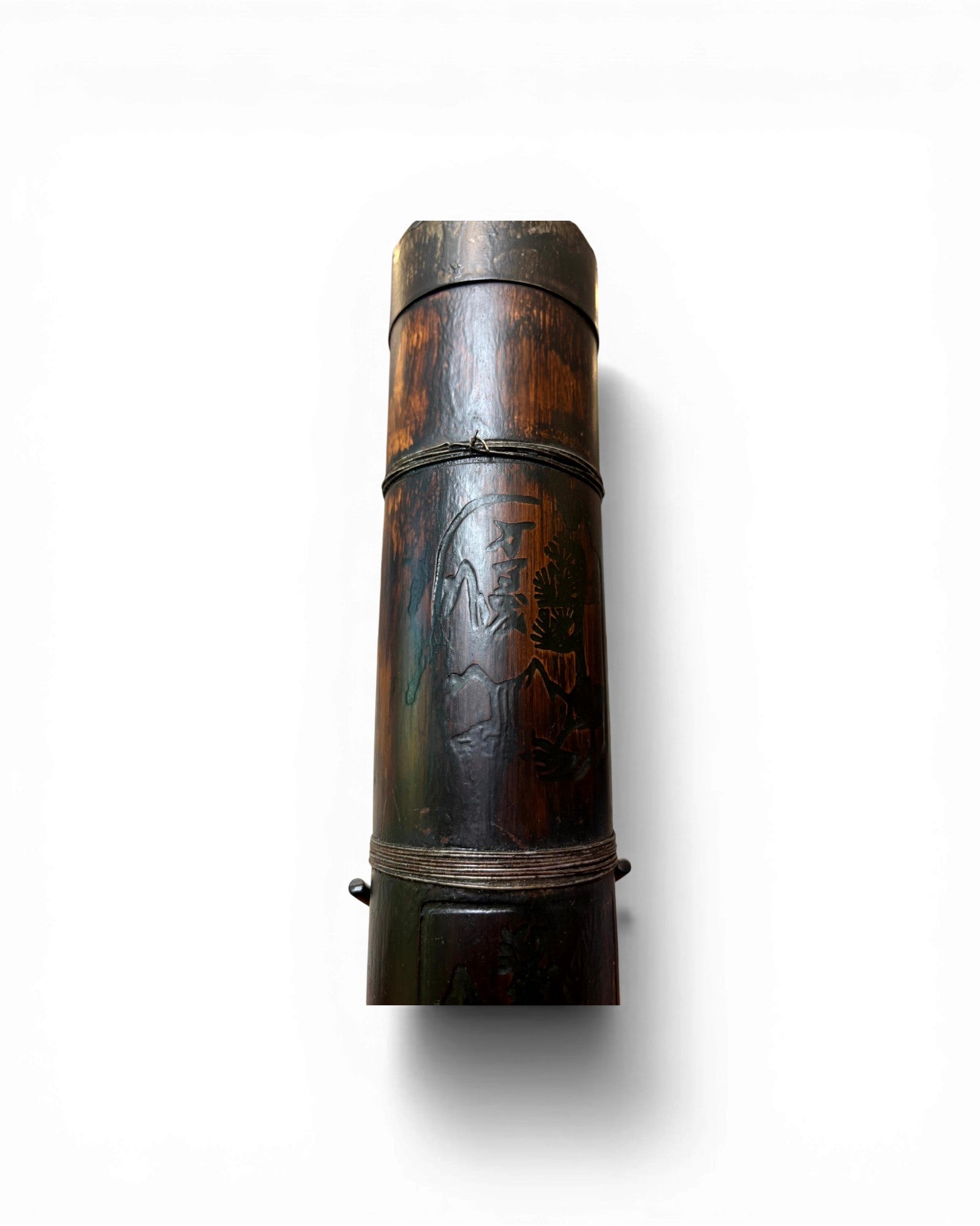 Smoked Bamboo & Dark Patina Opium Pipe Sculpture (Mounted) - Surround Living - 9