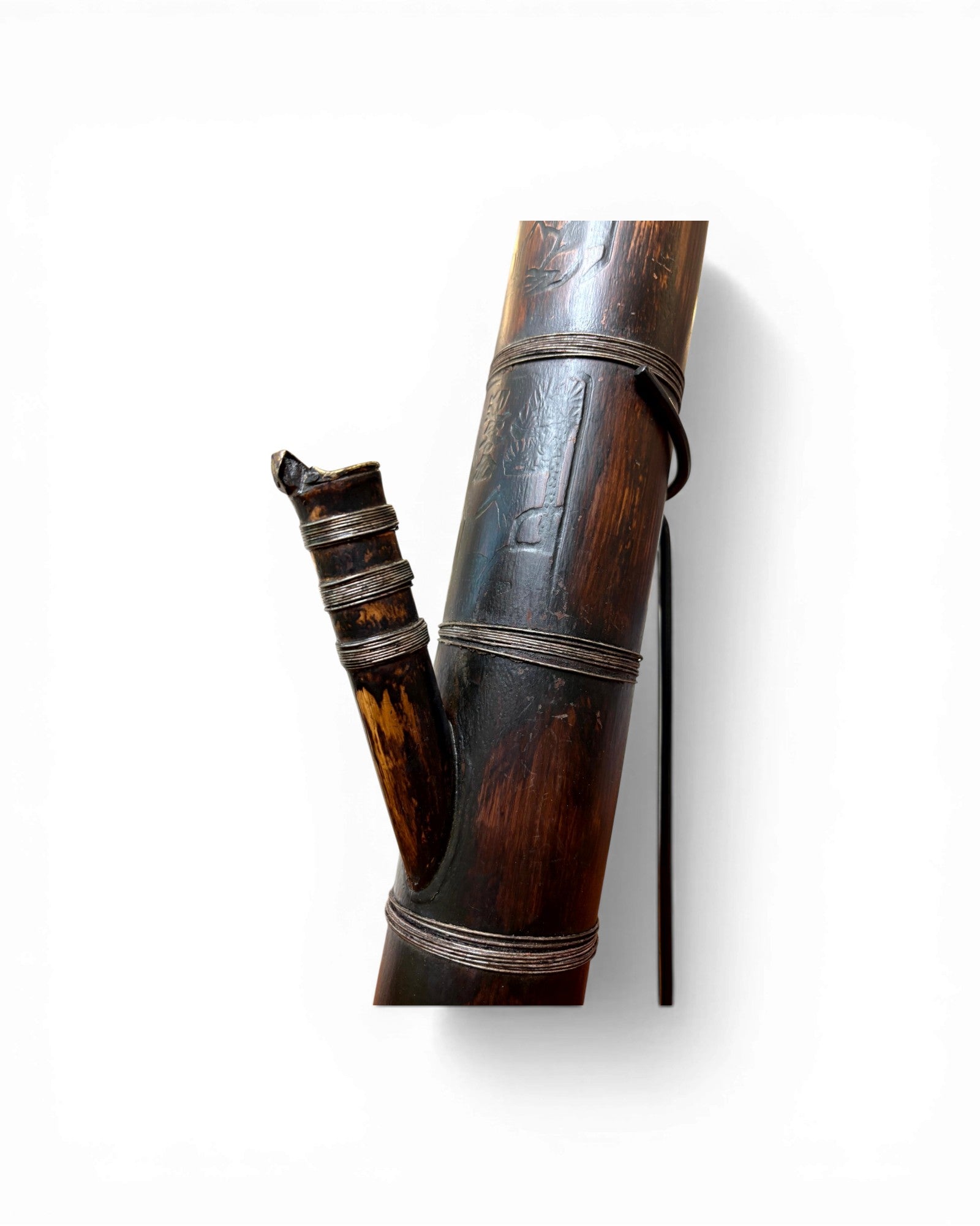 Smoked Bamboo & Dark Patina Opium Pipe Sculpture (Mounted) - Surround Living - 11