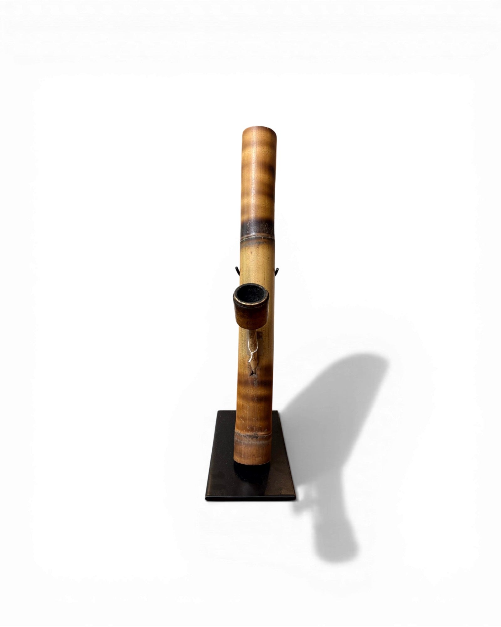 Honey - Toned Bamboo Opium Pipe with Carved Bowl (Mounted) - Surround Living - 1