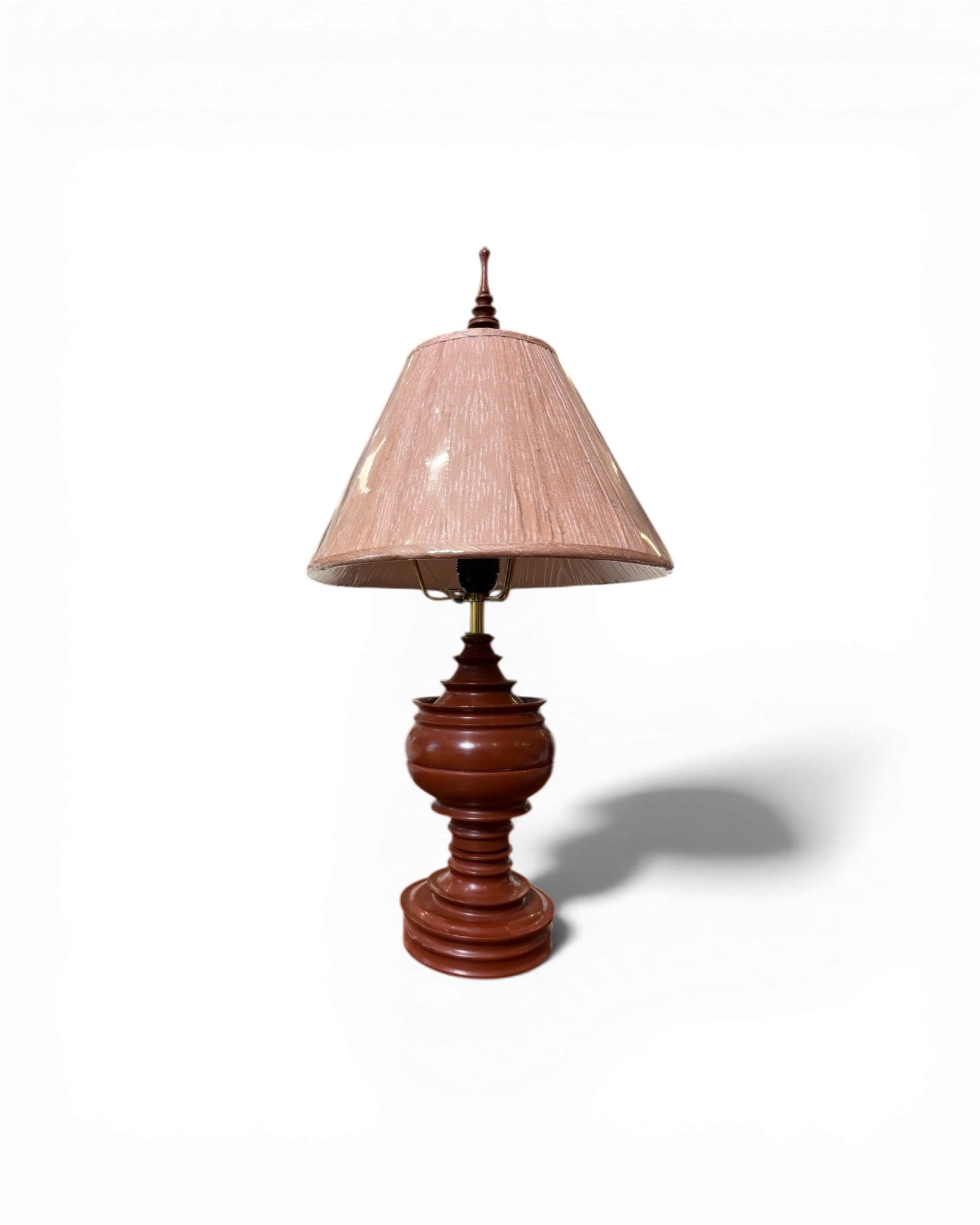 Terracotta Carved Baluster Table Lamp with Blush Silk Shade - Surround Living - 4