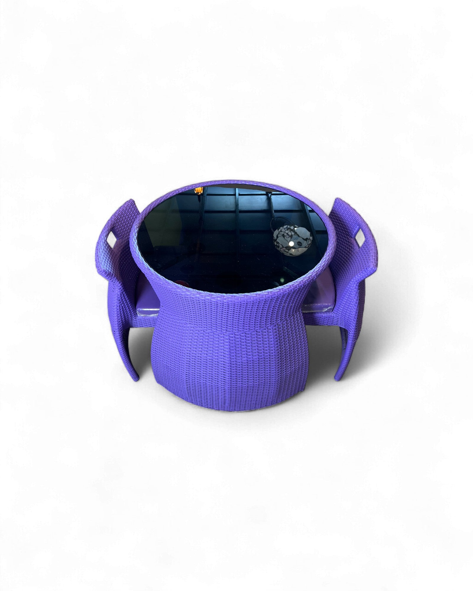 Contemporary Purple Wicker Bistro Set with Glass Top Table (Table + 2 Nested Chairs) Surround Living