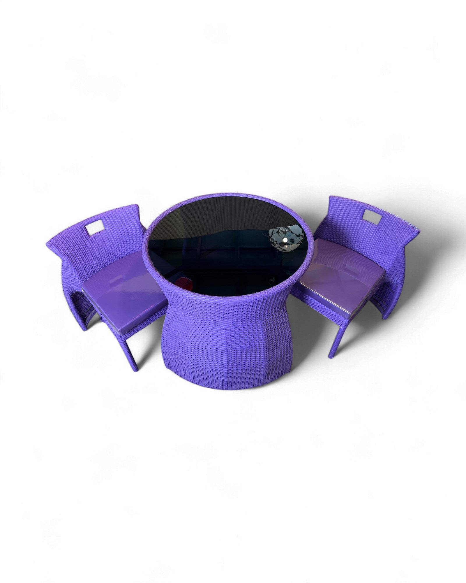 Contemporary Purple Wicker Bistro Set with Glass Top Table (Table + 2 Nested Chairs) Surround Living
