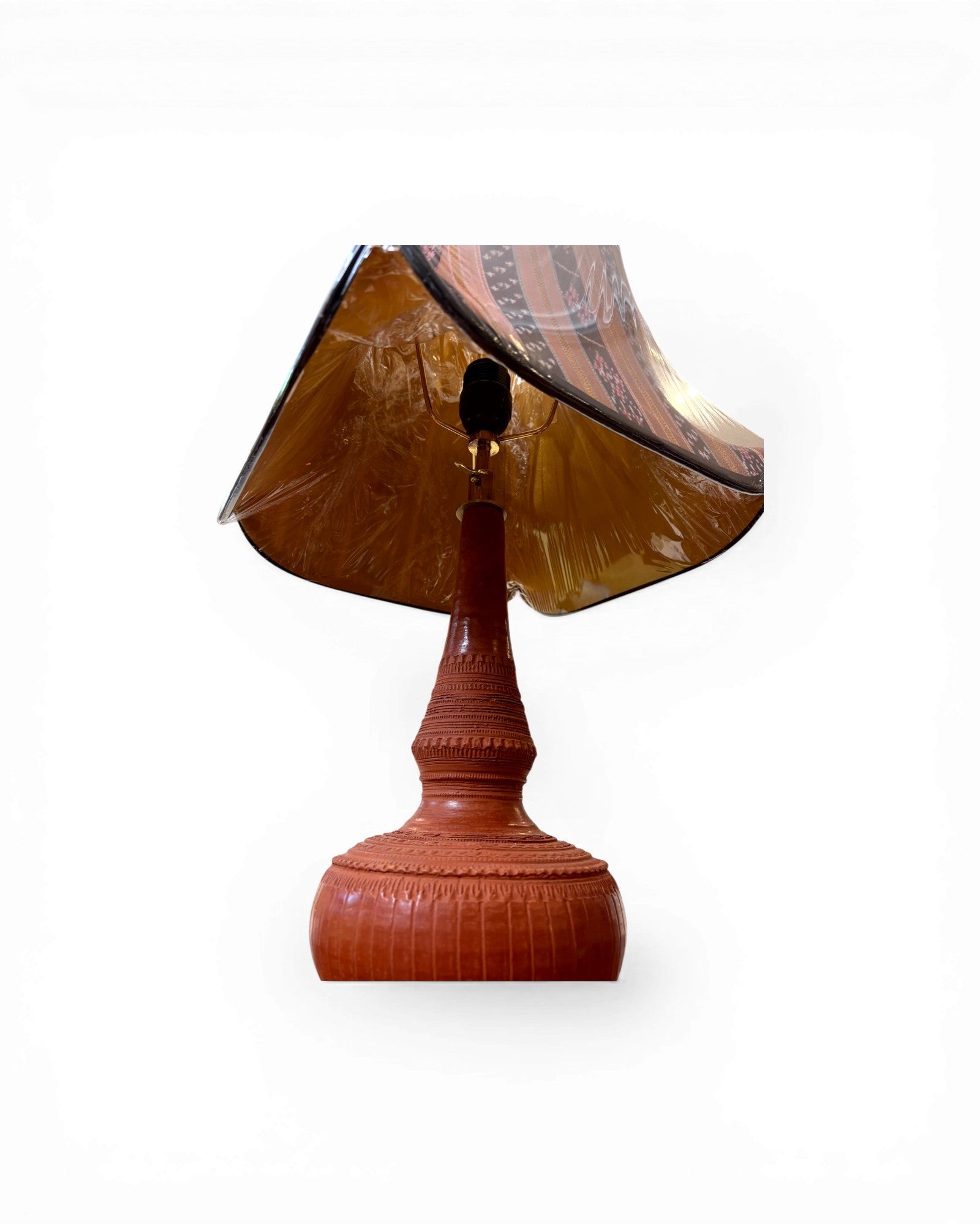 Carved Terracotta Table Lamp with Tribal Stripe Textile Shade - Surround Living - 6