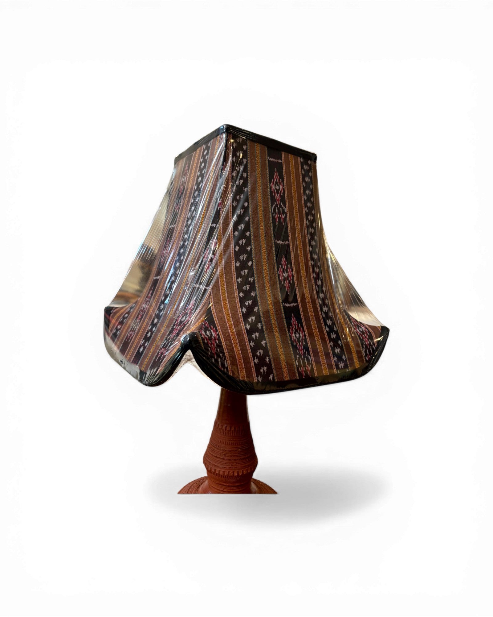 Carved Terracotta Table Lamp with Tribal Stripe Textile Shade - Surround Living - 7