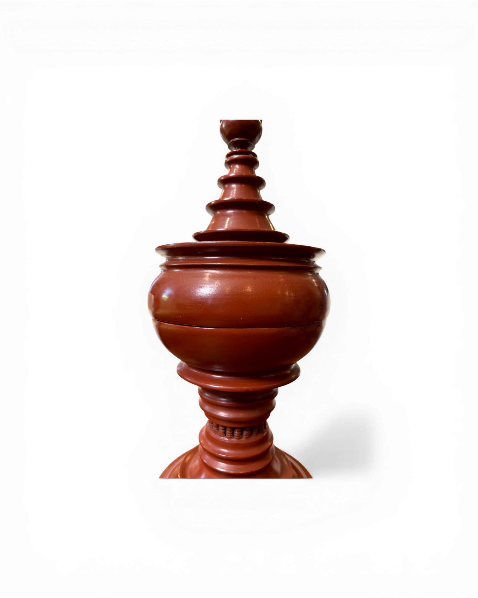 Polished Terracotta Lidded Urn with Tiered Finial - Surround Living - 3