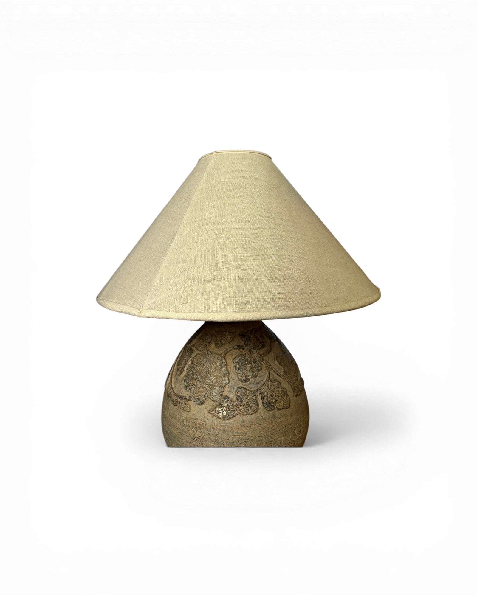 Textured Ceramic Table Lamp with Floral Relief & Natural Linen Shade - Surround Living - 6