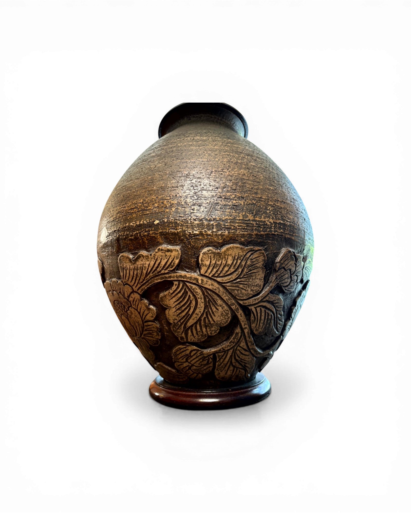 Dark Cocoa Carved Ceramic Table Lamp with Gloss Linen Shade - Surround Living - 4
