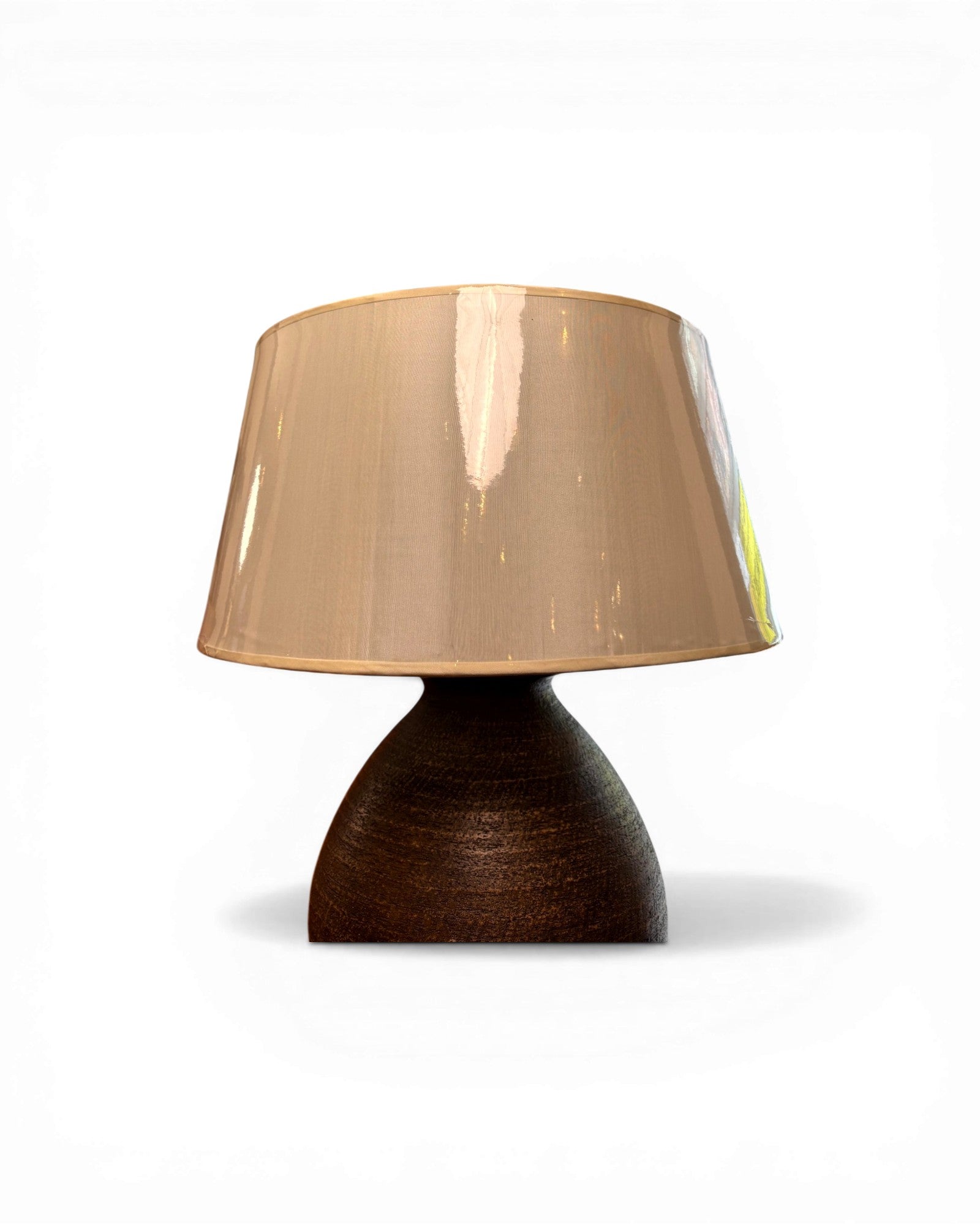 Dark Cocoa Carved Ceramic Table Lamp with Gloss Linen Shade - Surround Living - 5