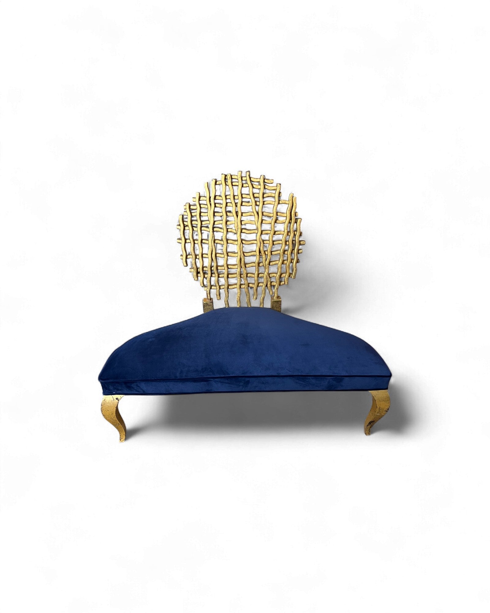 Golden Web Back Art Deco Blue Velvet Bench Surround Living