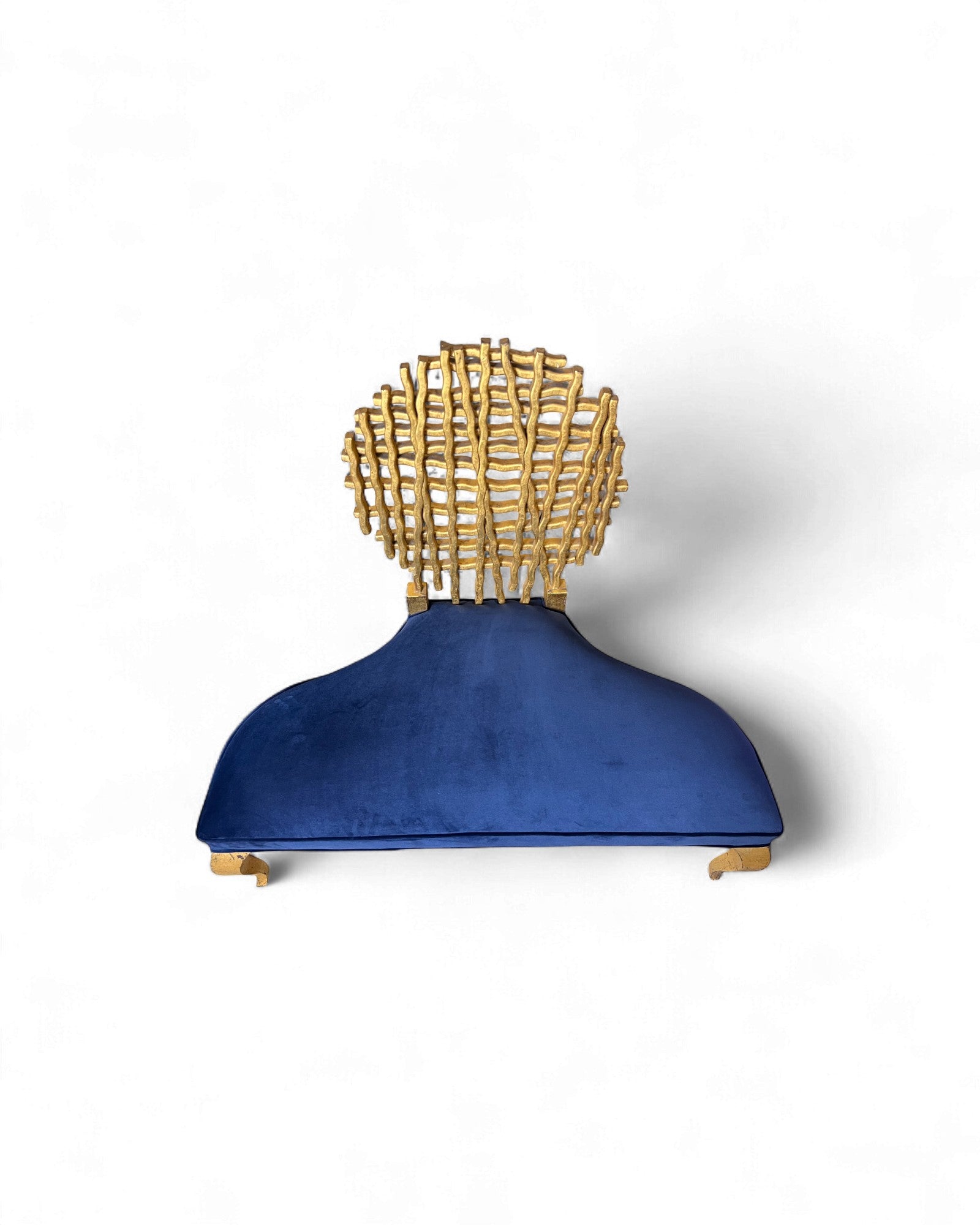 Golden Web Back Art Deco Blue Velvet Bench Surround Living