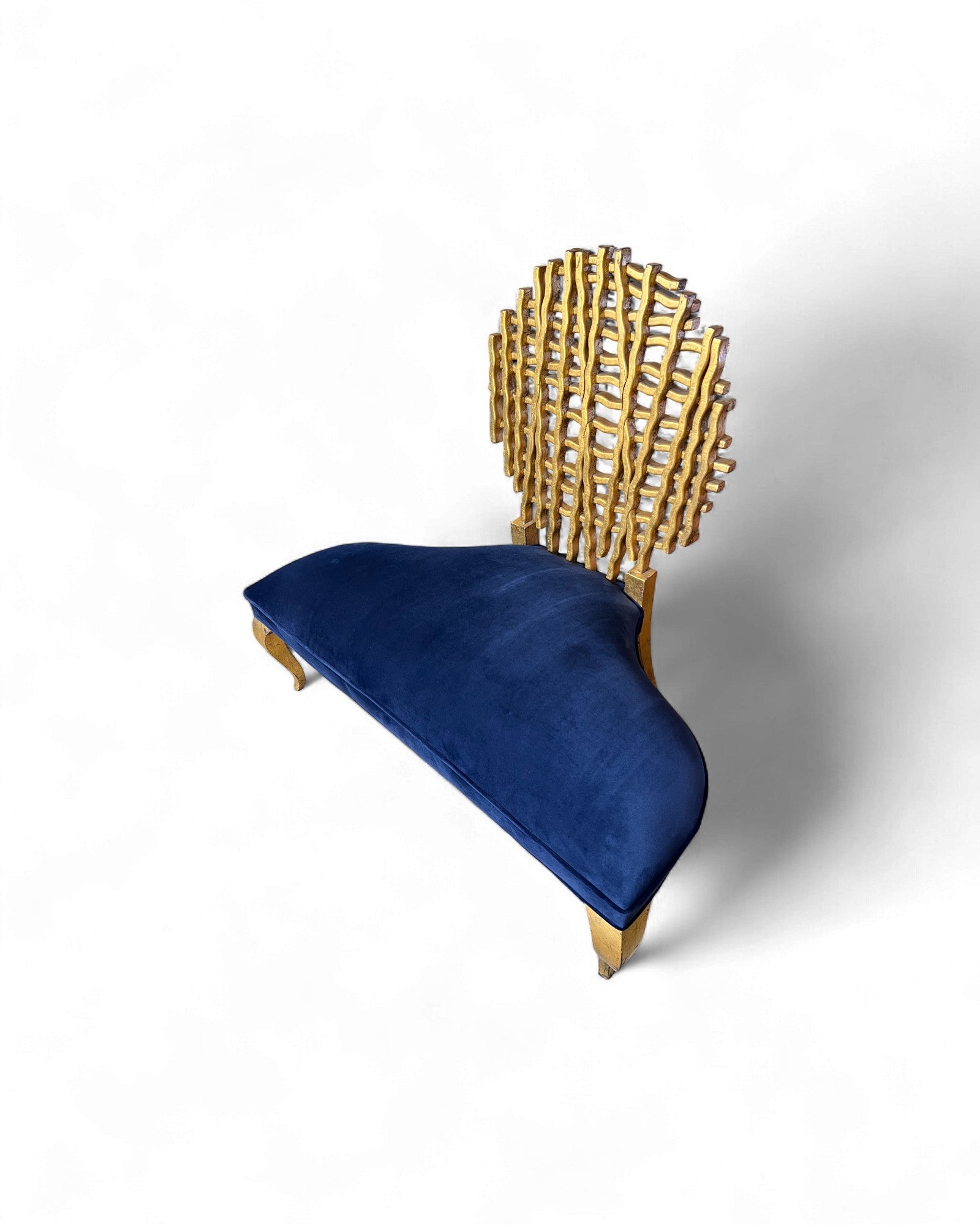 Golden Web Back Art Deco Blue Velvet Bench Surround Living