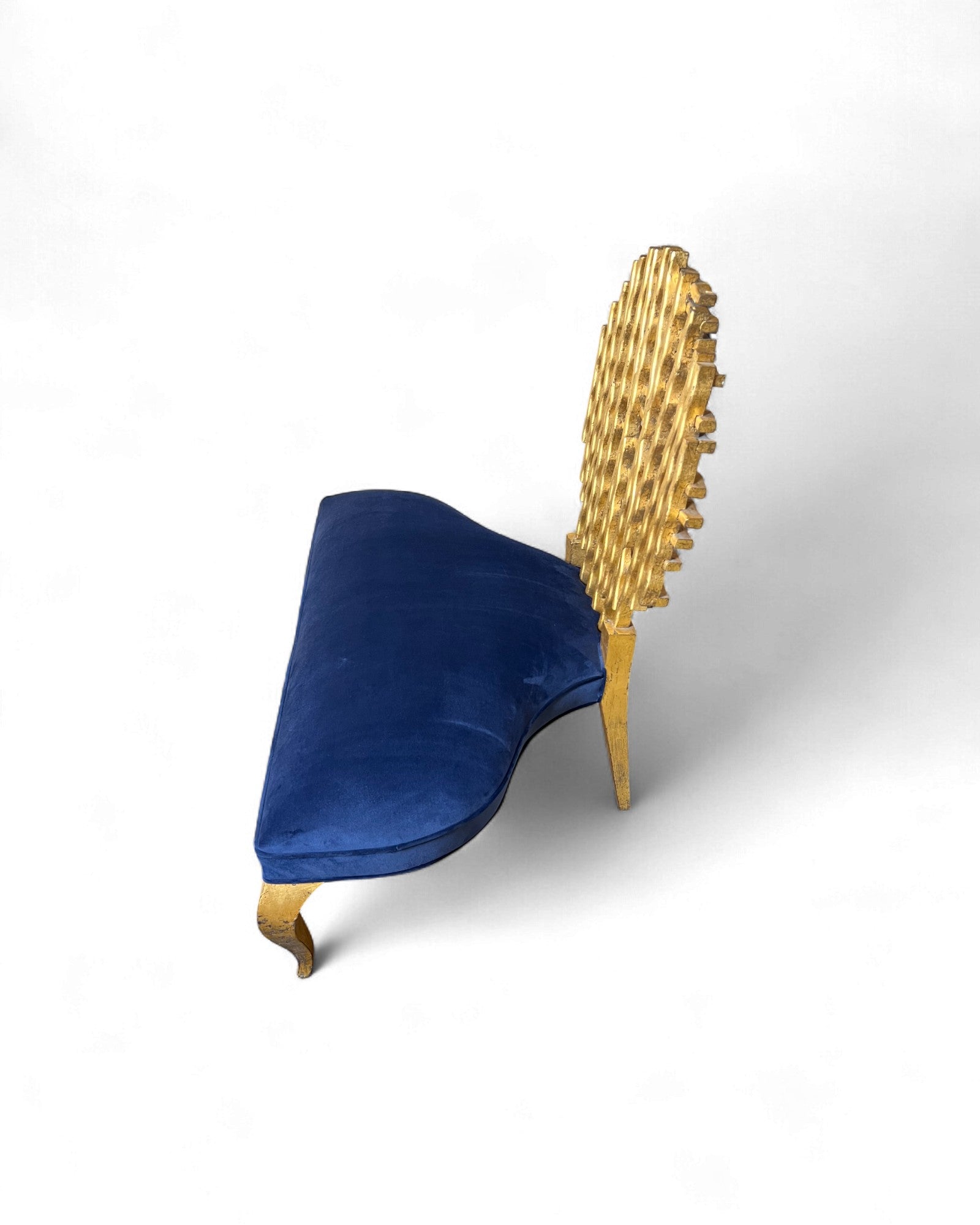 Golden Web Back Art Deco Blue Velvet Bench Surround Living