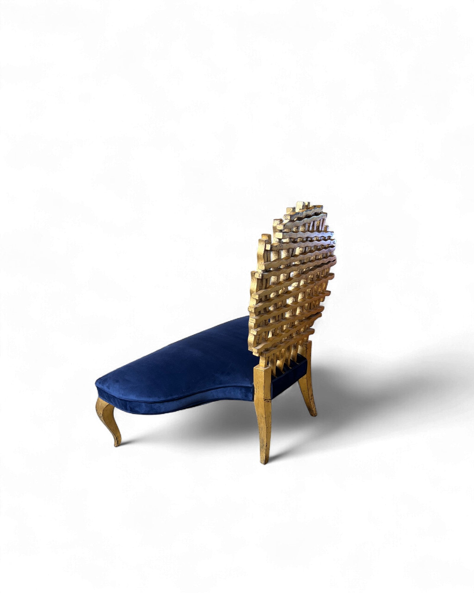 Golden Web Back Art Deco Blue Velvet Bench Surround Living