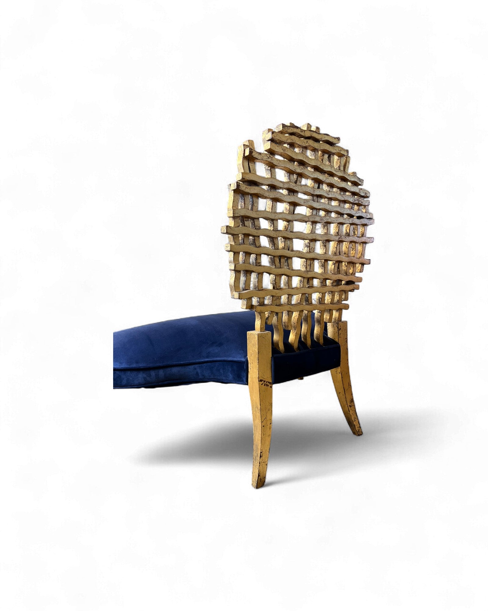 Golden Web Back Art Deco Blue Velvet Bench Surround Living