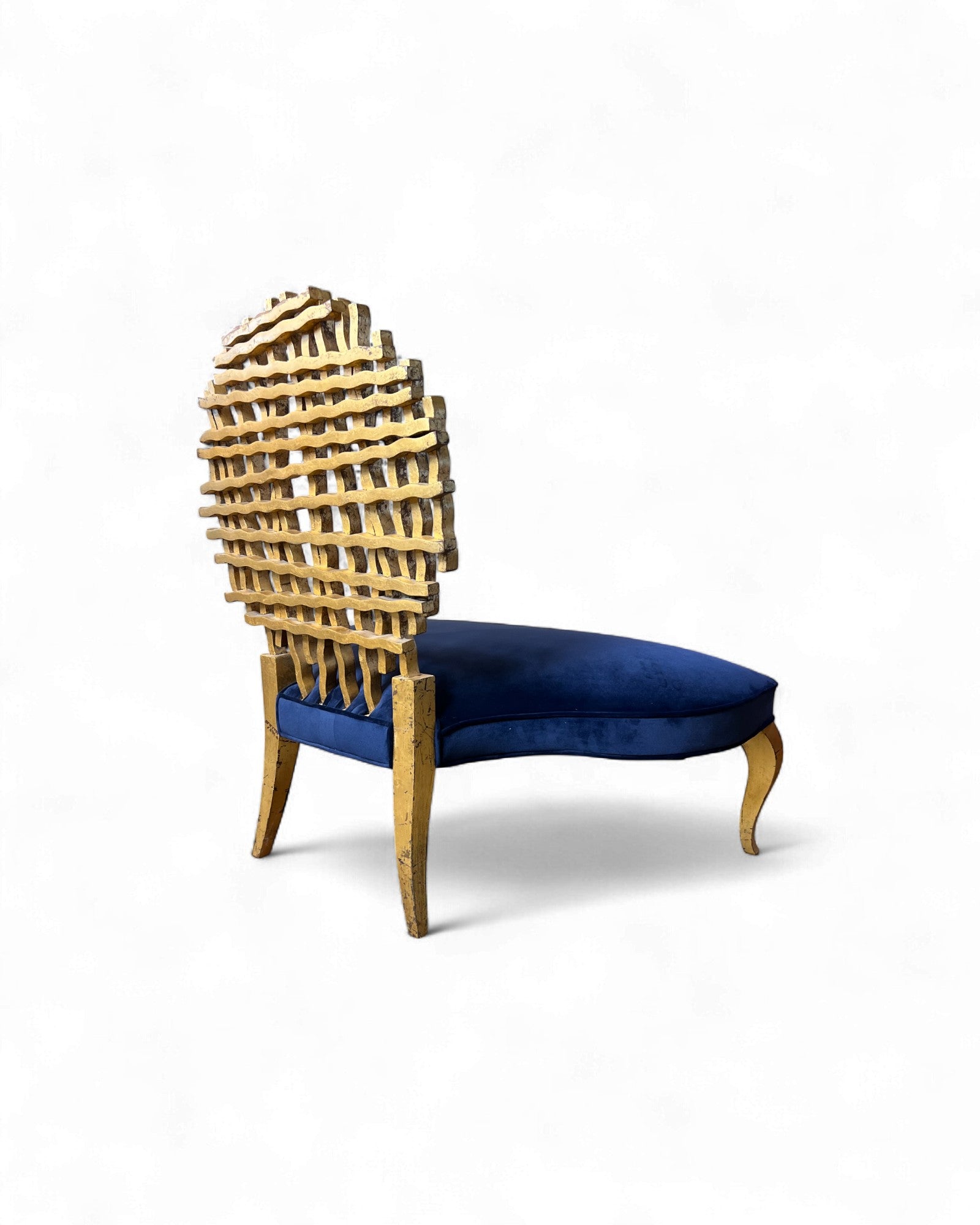 Golden Web Back Art Deco Blue Velvet Bench Surround Living