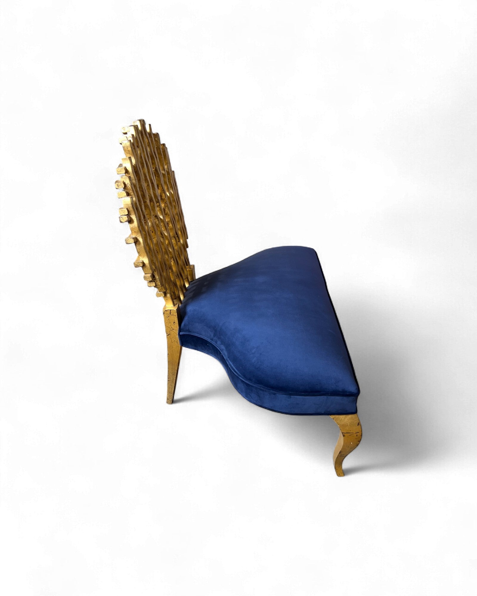 Golden Web Back Art Deco Blue Velvet Bench Surround Living