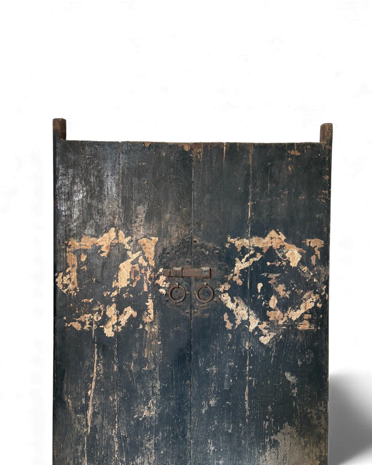 Black Painted Elm Door with Traces of Red Paper Appliqué - Surround Living - 5