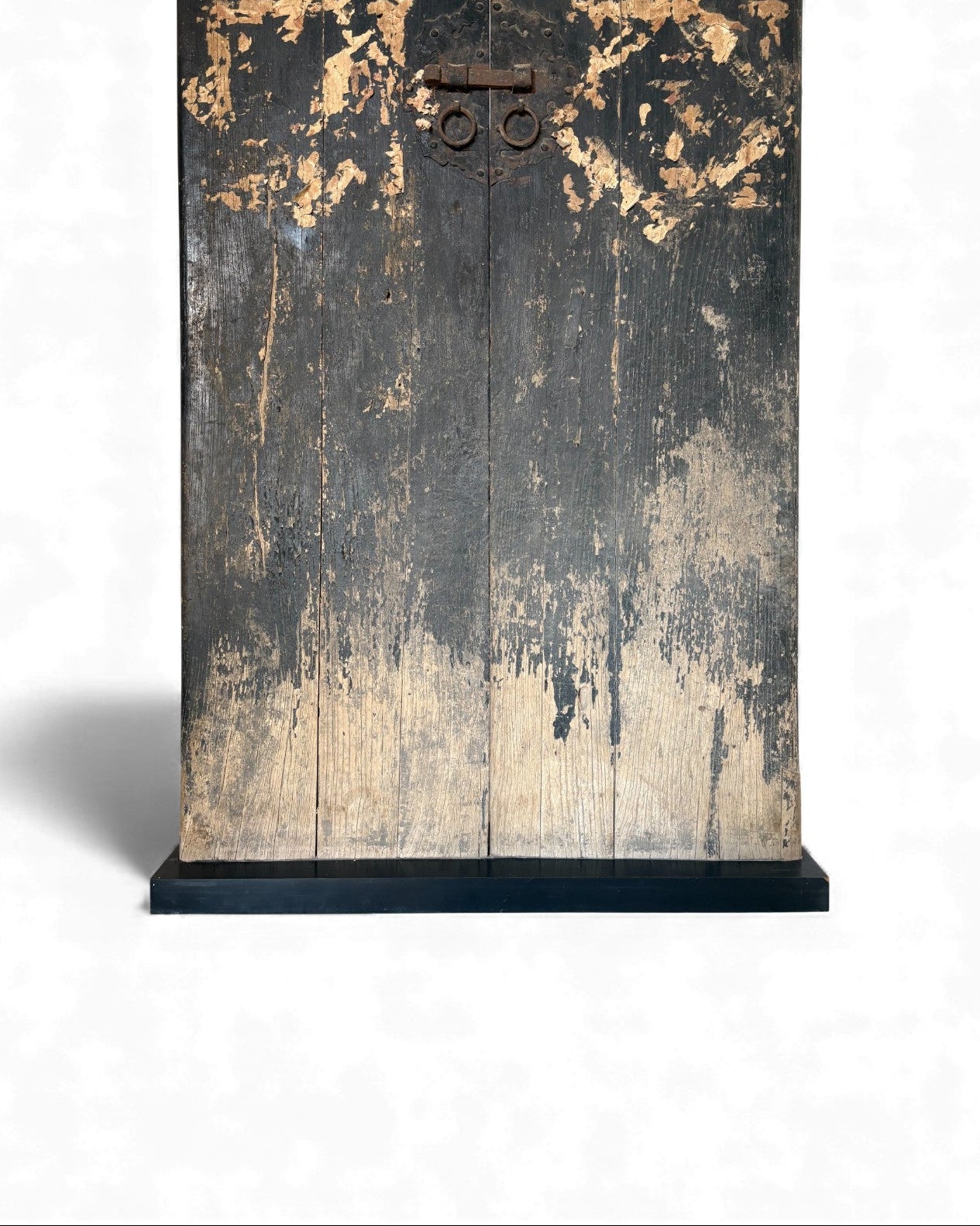 Black Painted Elm Door with Traces of Red Paper Appliqué - Surround Living - 6