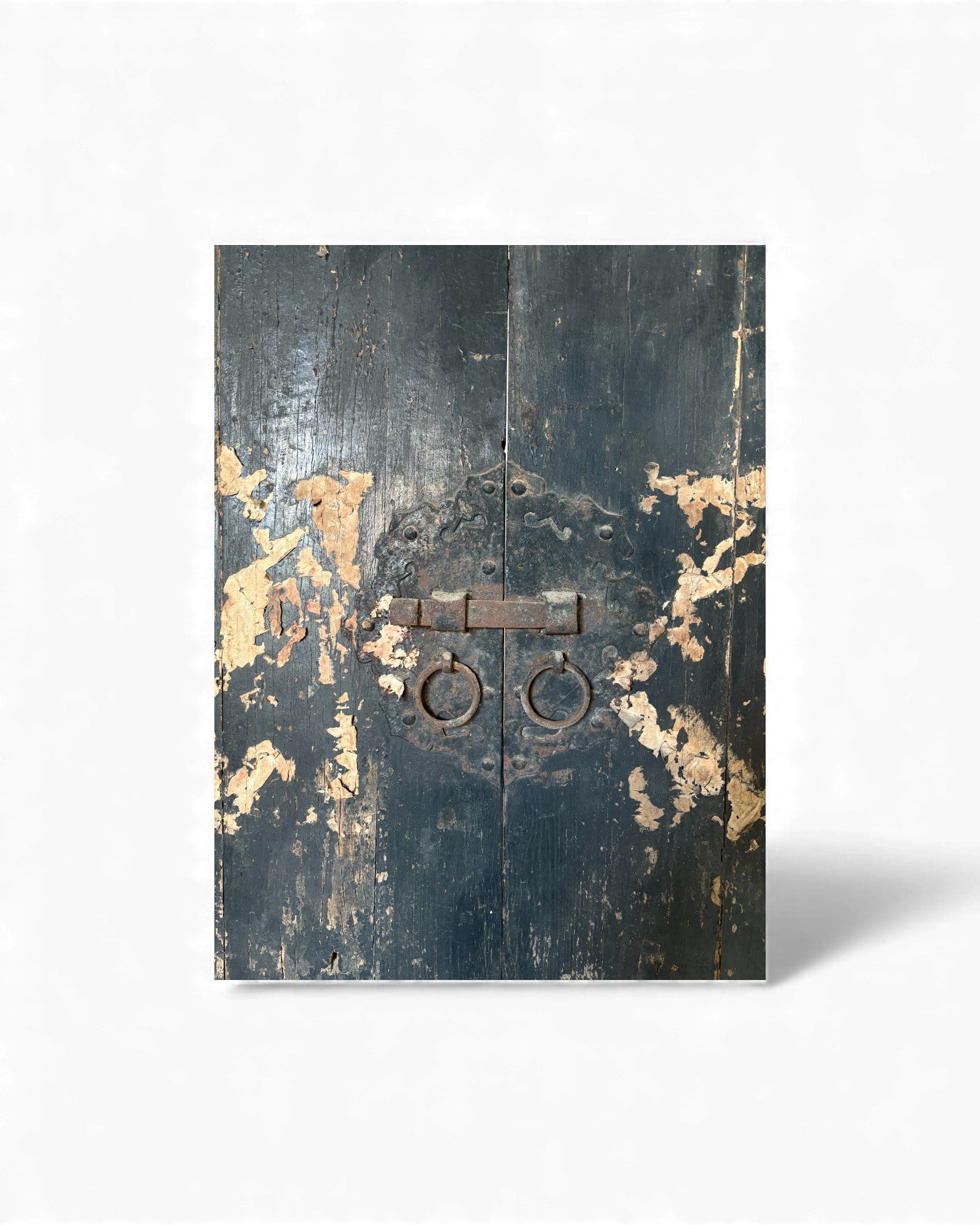 Black Painted Elm Door with Traces of Red Paper Appliqué - Surround Living - 9