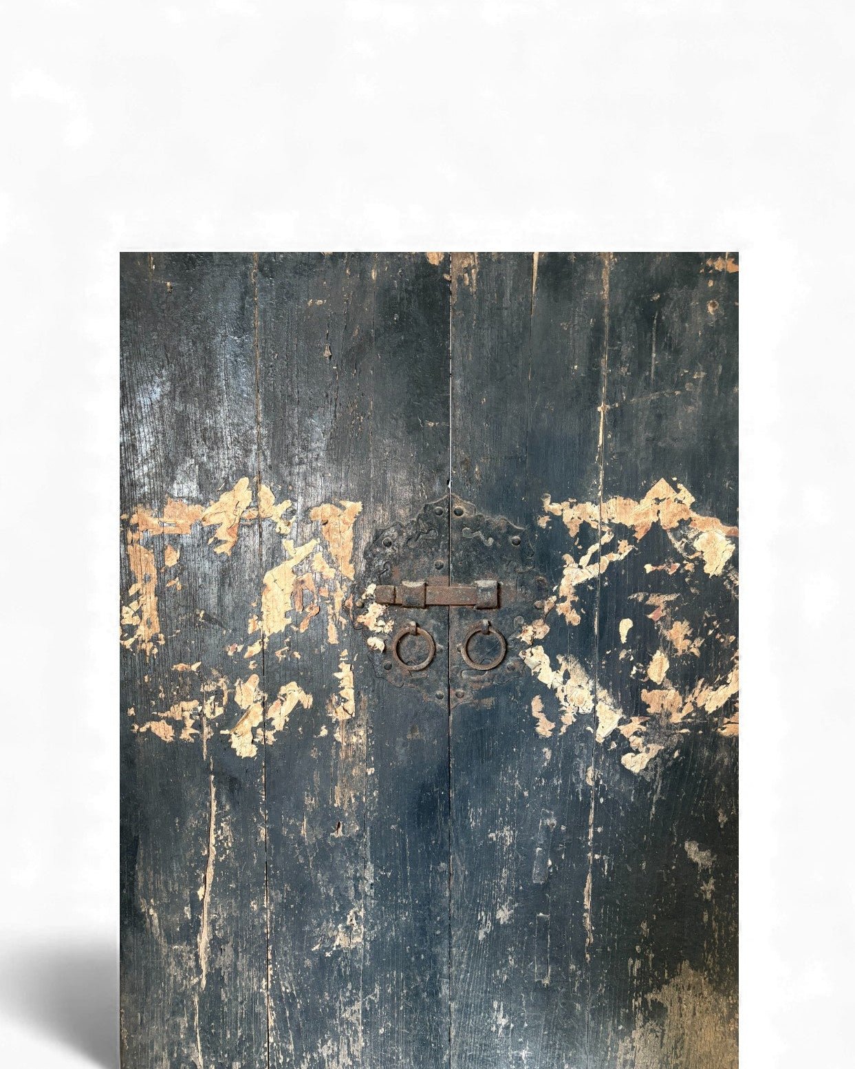 Black Painted Elm Door with Traces of Red Paper Appliqué - Surround Living - 10