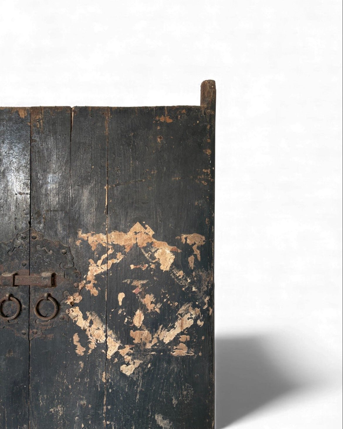 Black Painted Elm Door with Traces of Red Paper Appliqué - Surround Living - 11