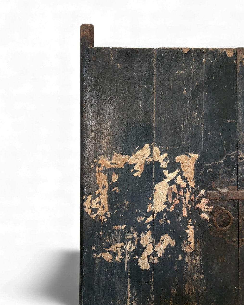 Black Painted Elm Door with Traces of Red Paper Appliqué - Surround Living - 13