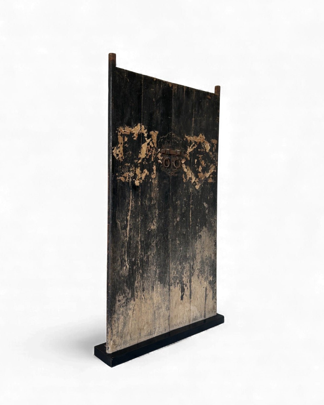 Black Painted Elm Door with Traces of Red Paper Appliqué - Surround Living - 14