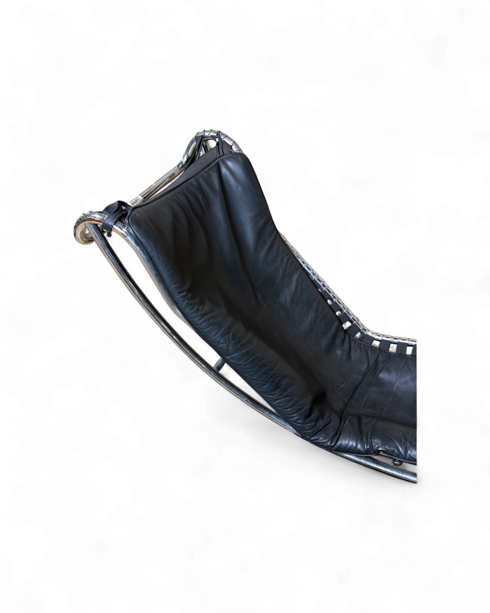 Vintage Mid-Century Modern Leather & Chrome Rocking Chaise Lounge Surround Living