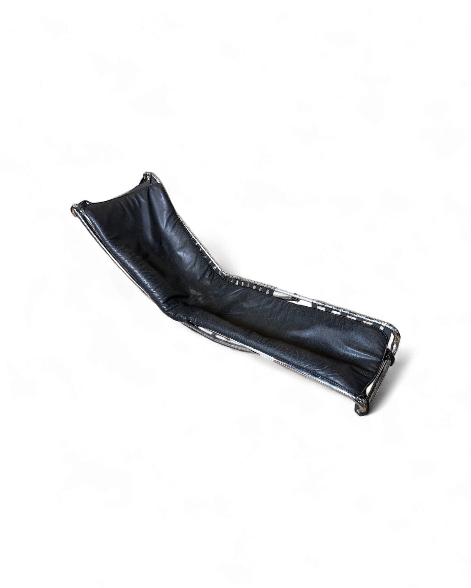 Vintage Mid-Century Modern Leather & Chrome Rocking Chaise Lounge Surround Living