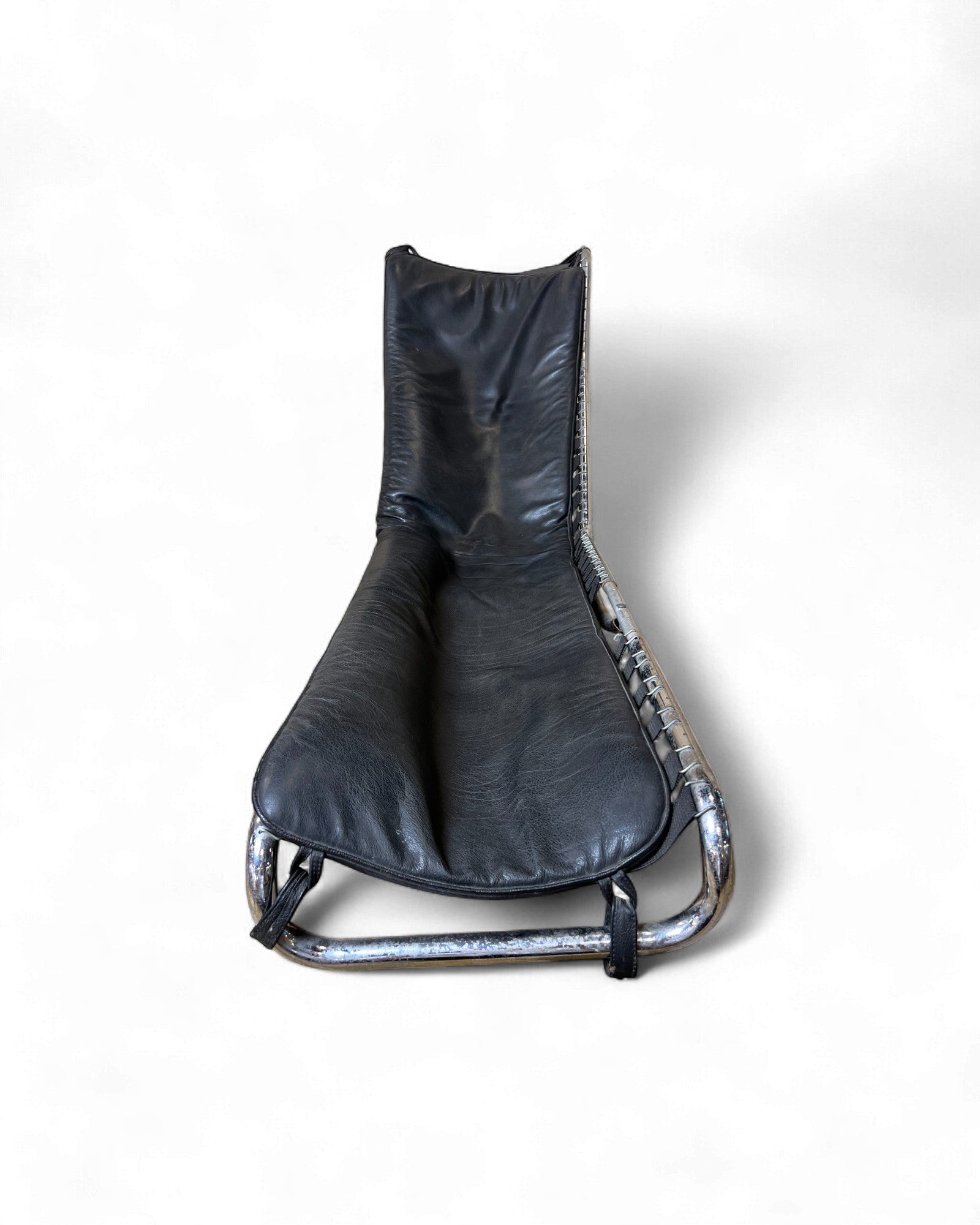 Vintage Mid-Century Modern Leather & Chrome Rocking Chaise Lounge Surround Living