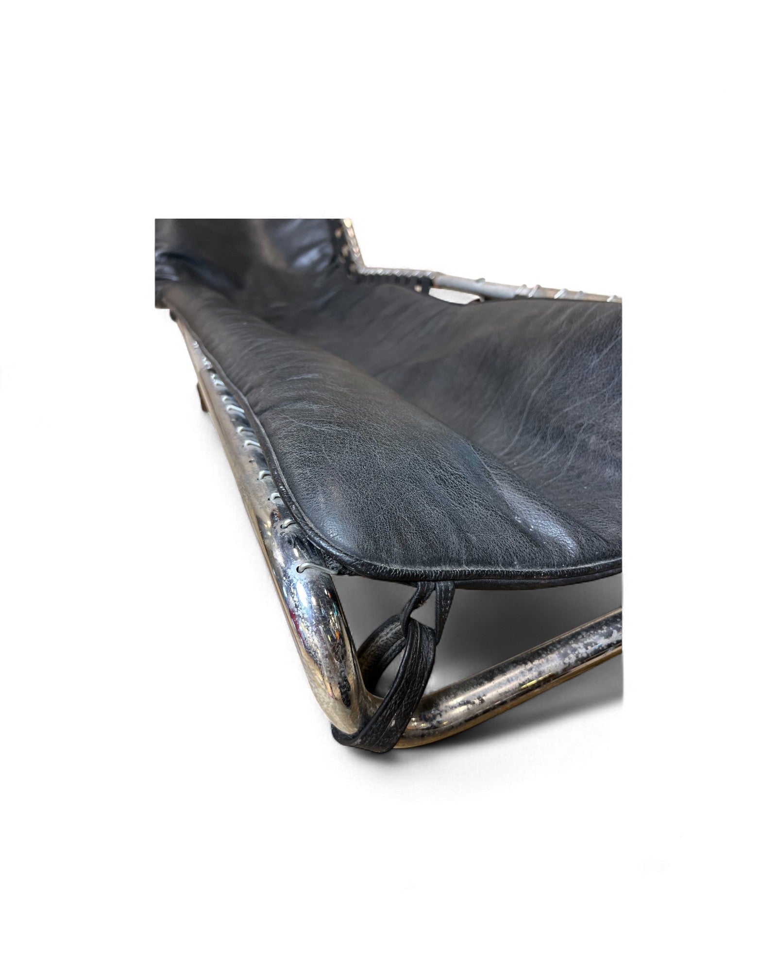 Vintage Mid-Century Modern Leather & Chrome Rocking Chaise Lounge Surround Living