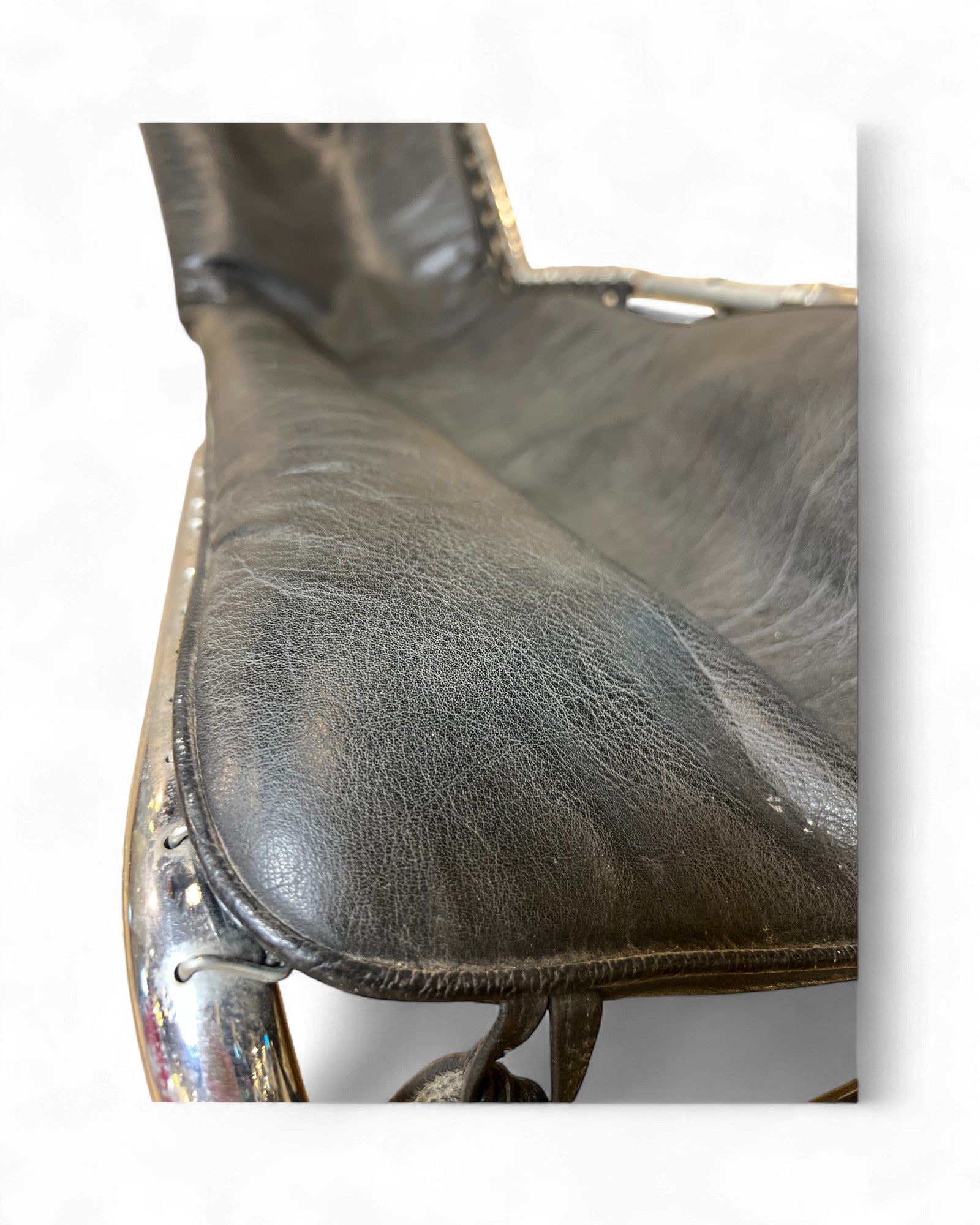 Vintage Mid-Century Modern Leather & Chrome Rocking Chaise Lounge Surround Living