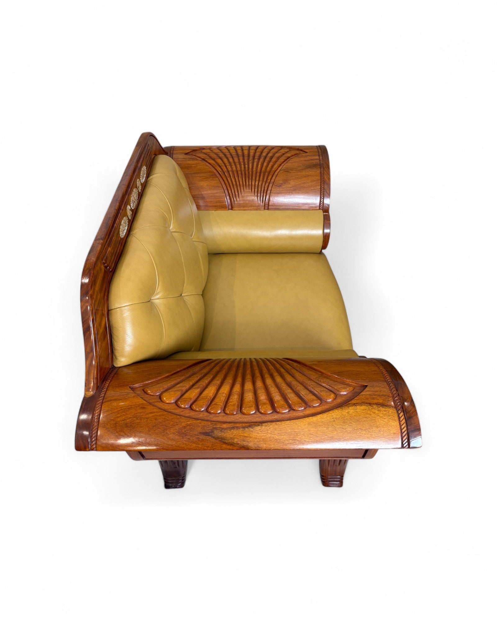 Chinese Art Deco Rosewood & Leather Armchair with Pearl Inlay - Reproduction