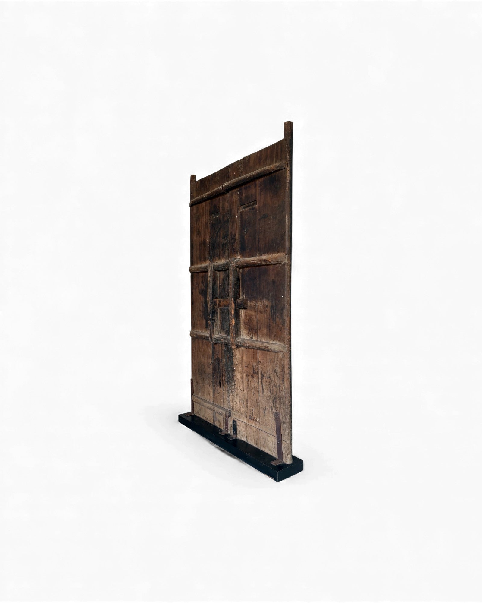 Black Painted Elm Door with Traces of Red Paper Appliqué - Surround Living - 17