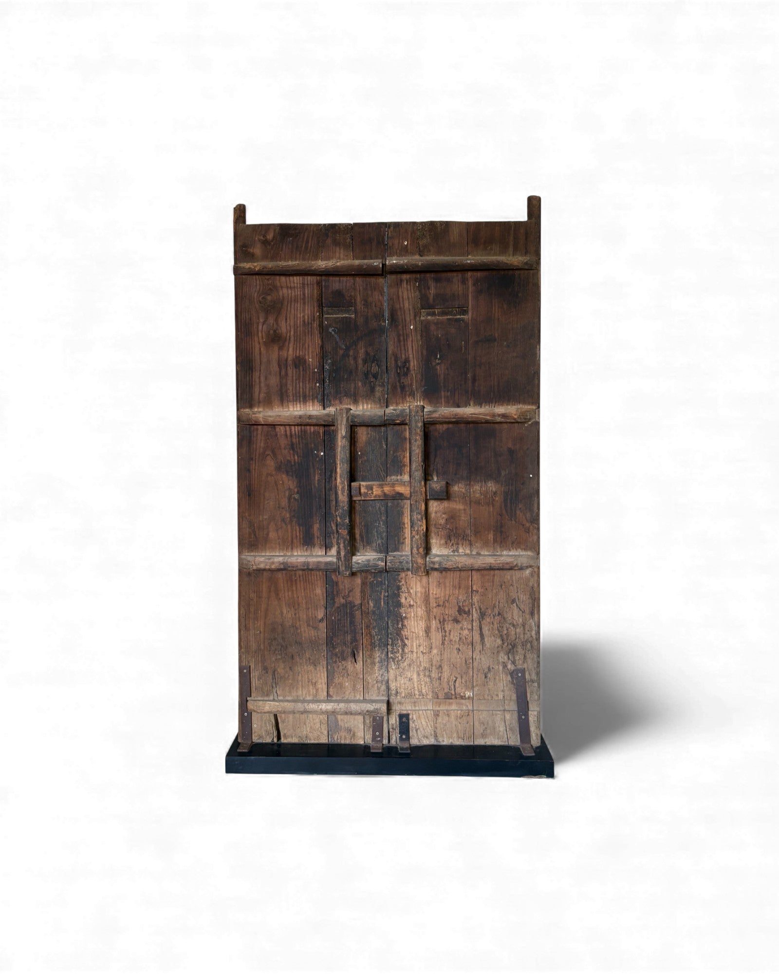 Black Painted Elm Door with Traces of Red Paper Appliqué - Surround Living - 3