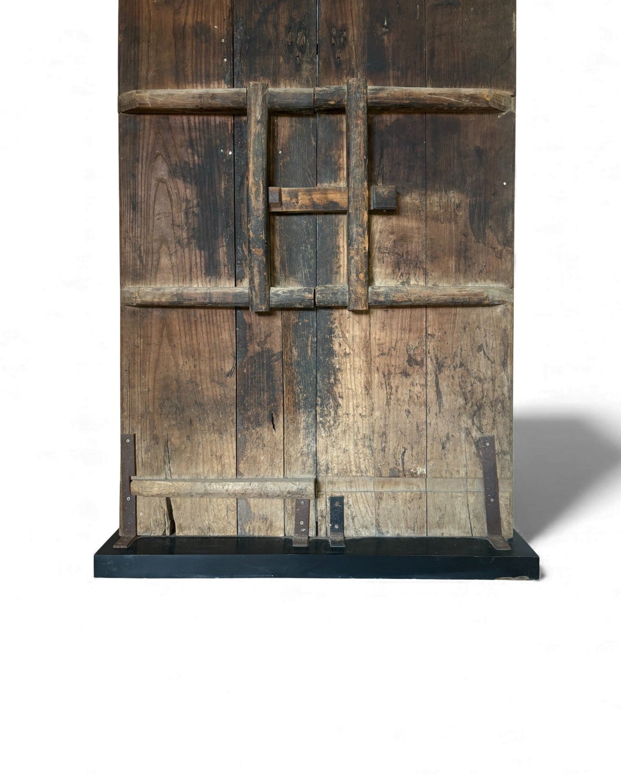 Black Painted Elm Door with Traces of Red Paper Appliqué - Surround Living - 19