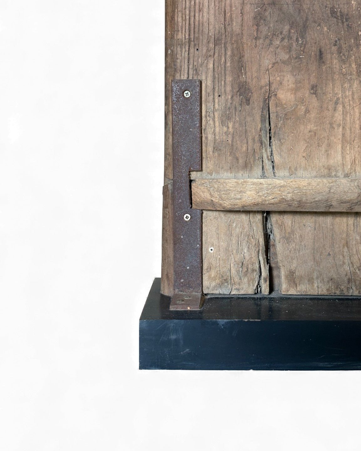 Black Painted Elm Door with Traces of Red Paper Appliqué - Surround Living - 20