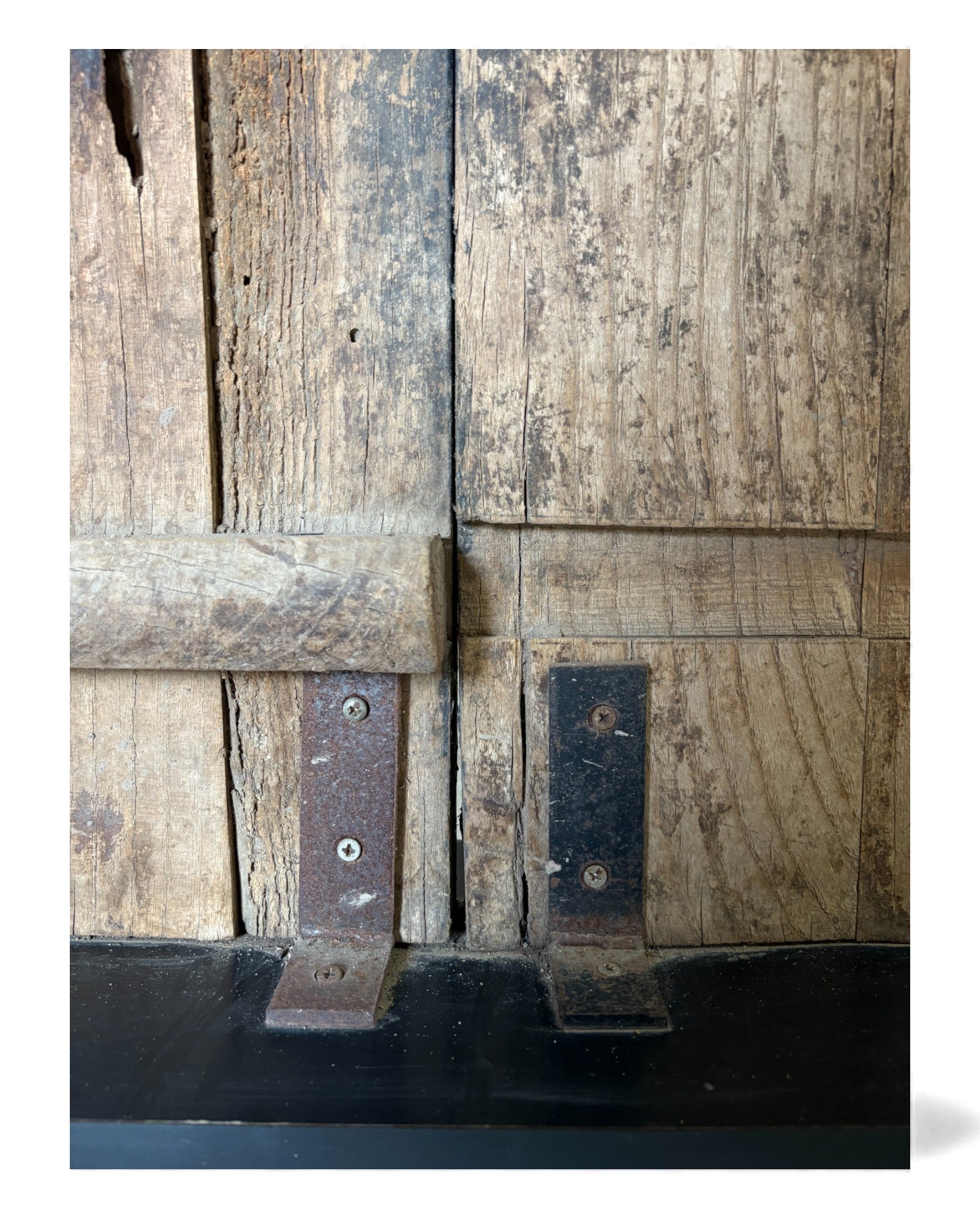Black Painted Elm Door with Traces of Red Paper Appliqué - Surround Living - 21