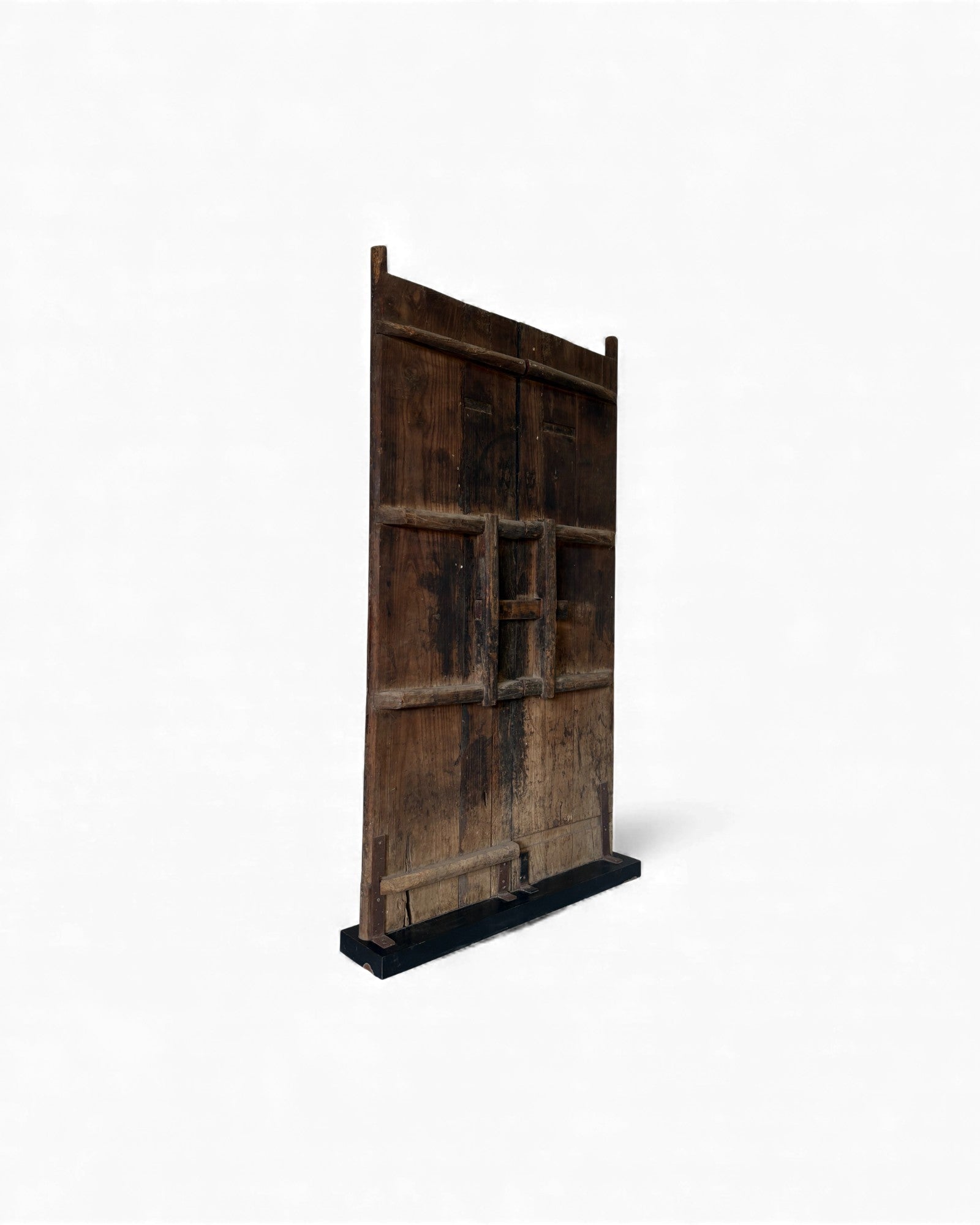 Black Painted Elm Door with Traces of Red Paper Appliqué - Surround Living - 23