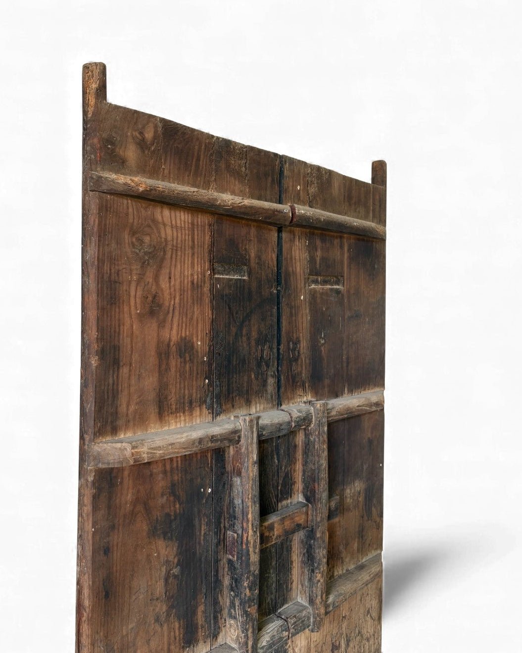 Black Painted Elm Door with Traces of Red Paper Appliqué - Surround Living - 24