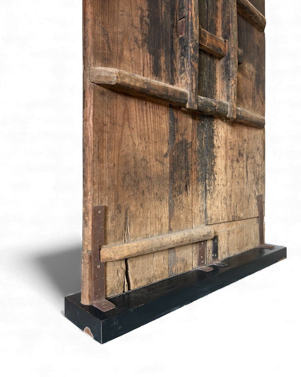 Black Painted Elm Door with Traces of Red Paper Appliqué - Surround Living - 25