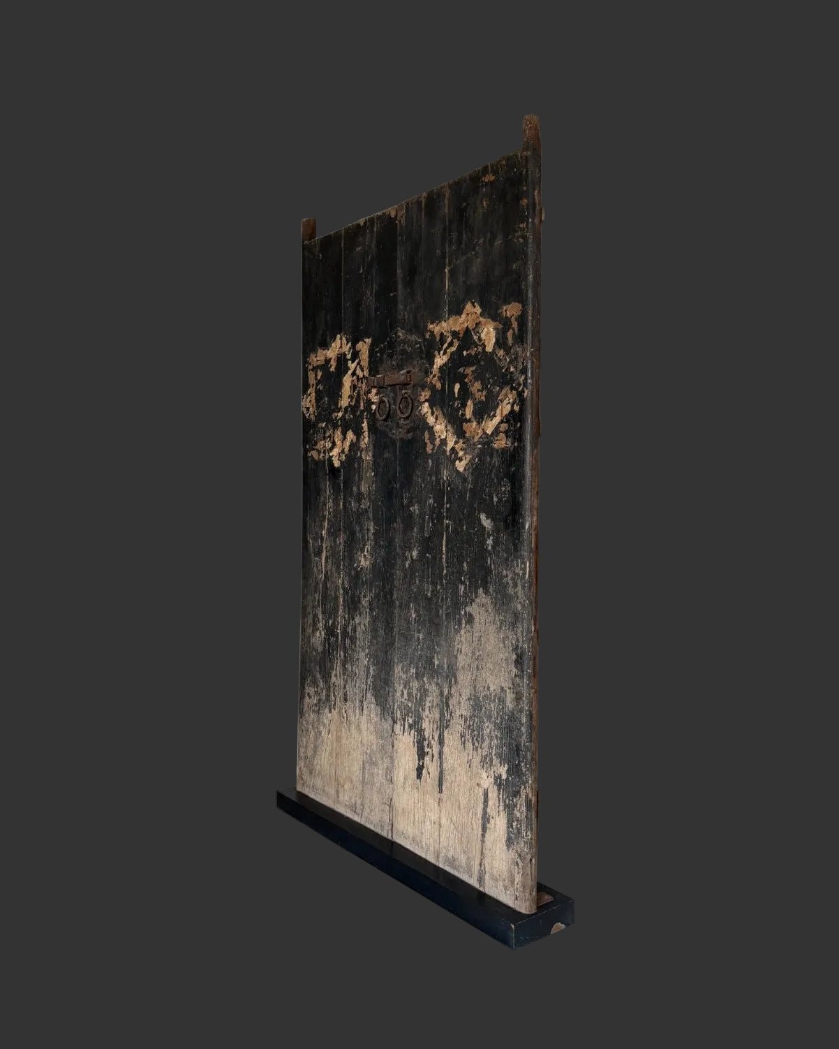 Black Painted Elm Door with Traces of Red Paper Appliqué - Surround Living - 8