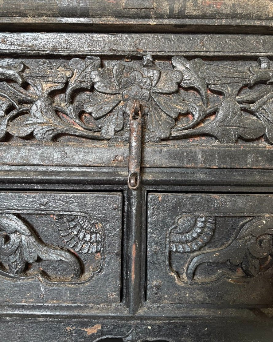 Black Lacquer Carved Elm Coffer - Surround Living - 14