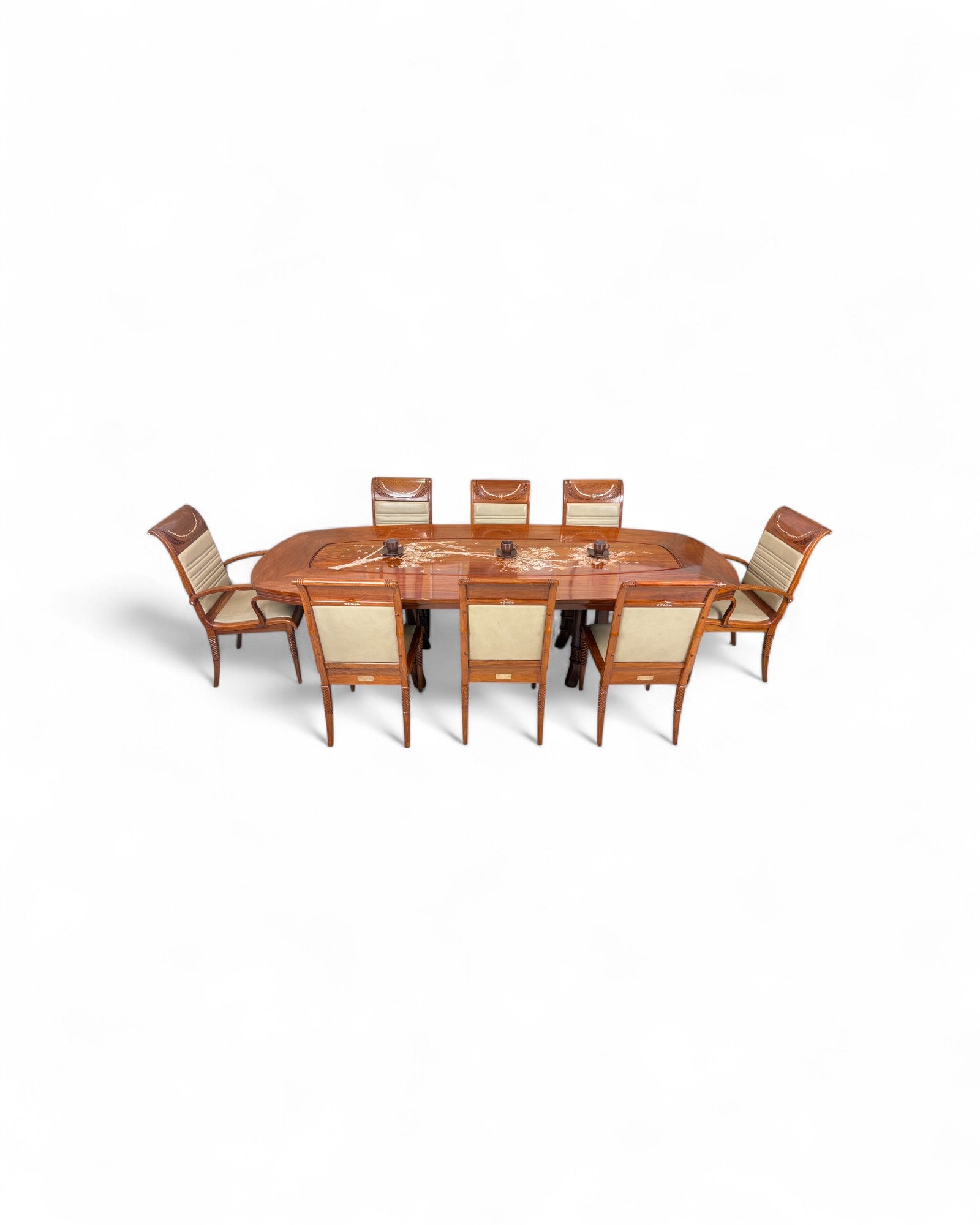 Rosewood Dining Table Set with Wild Pearl Inlay - Reproduction