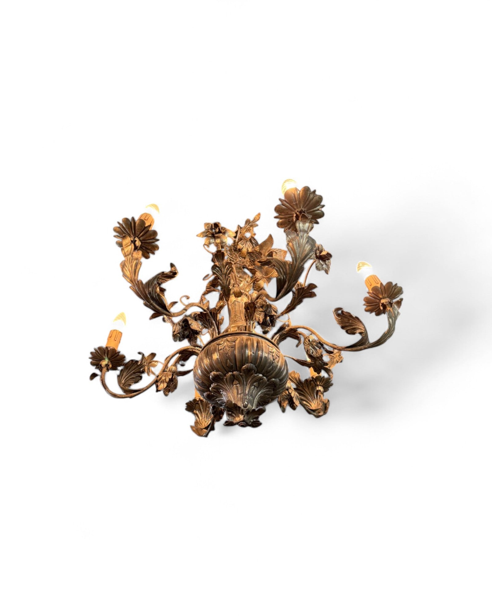 Italian Toleware Silver Color Repousse Chandelier