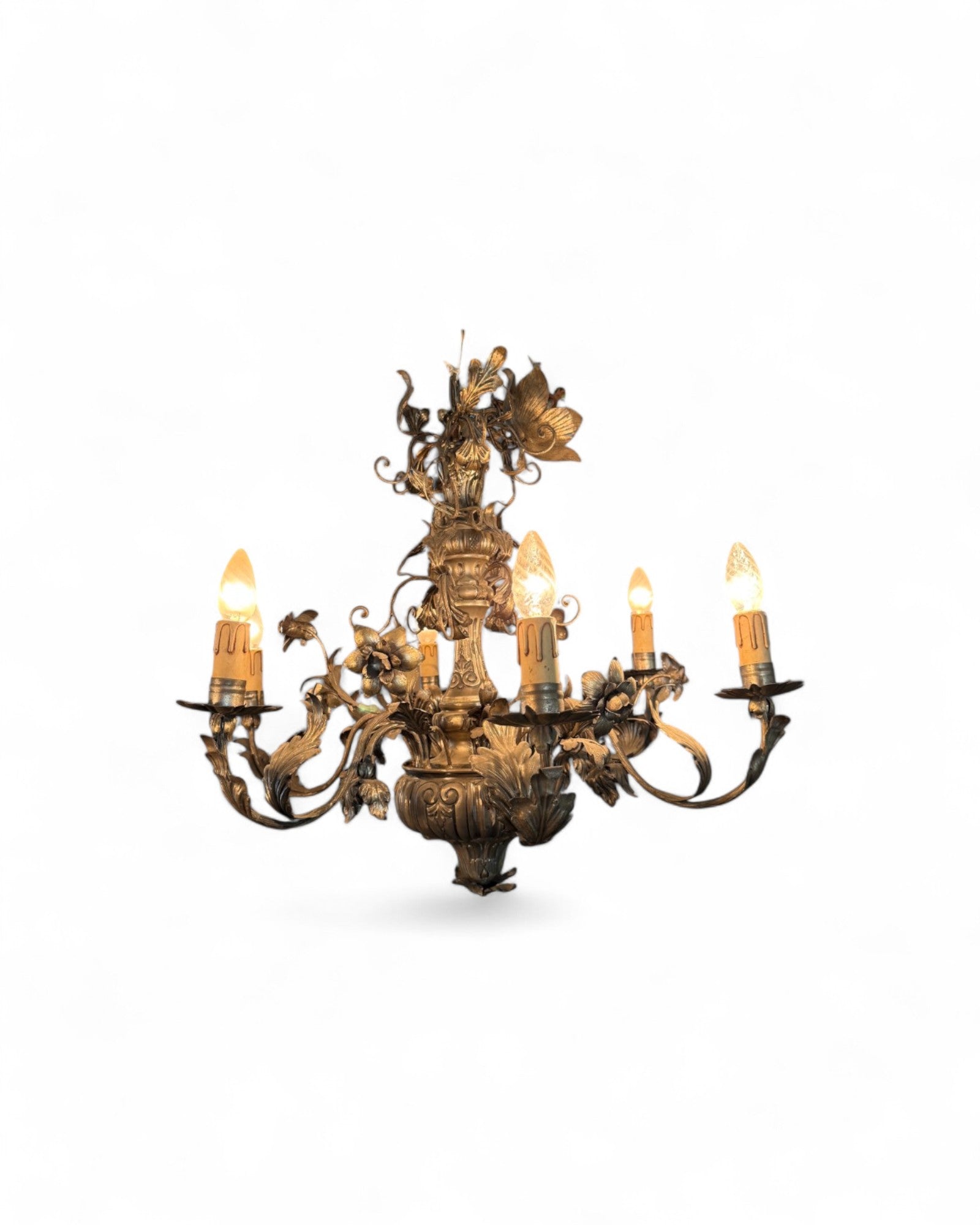 Italian Toleware Silver Color Repousse Chandelier