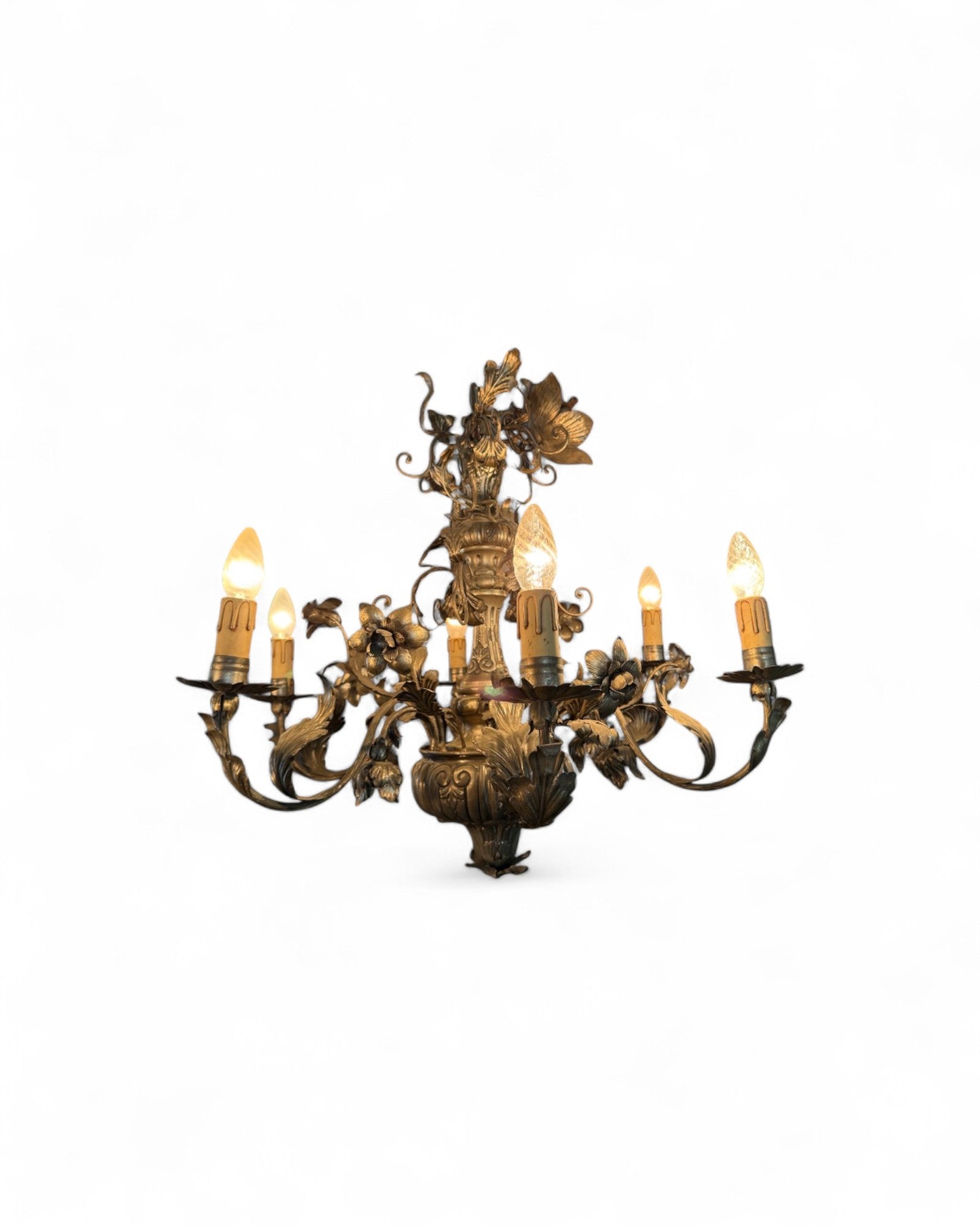 Italian Toleware Silver Color Repousse Chandelier