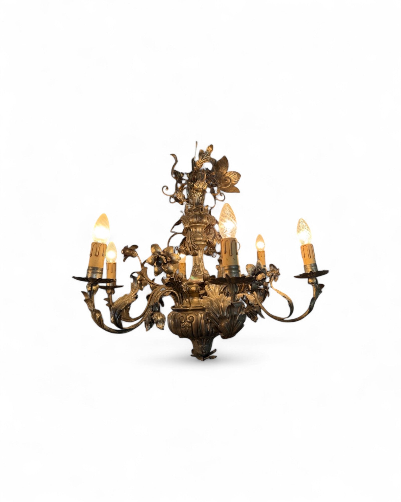 Italian Toleware Silver Color Repousse Chandelier